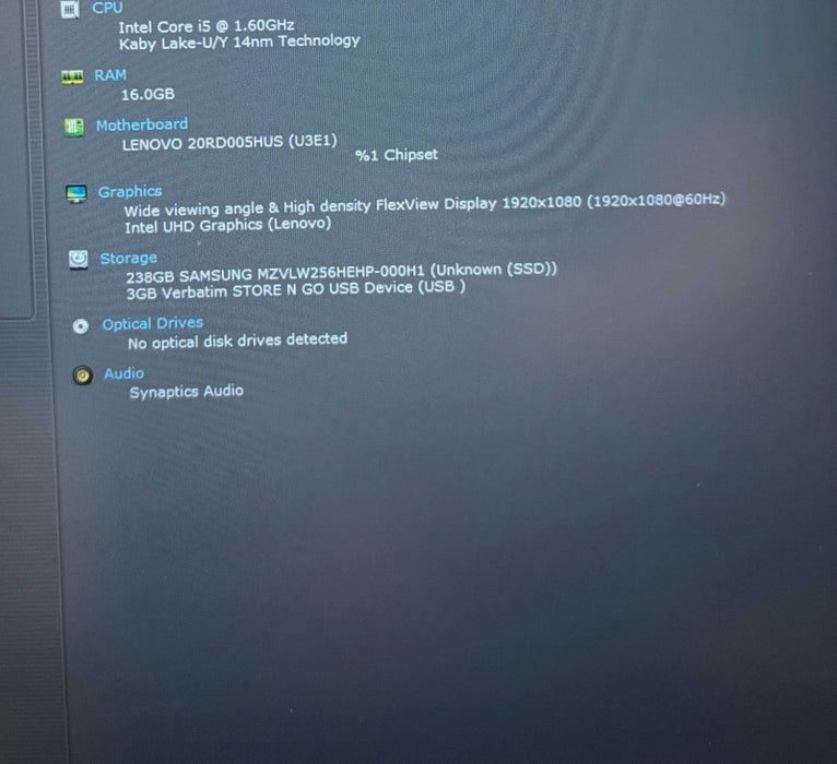 Lenovo ThinkPad E15 i5-10210U@1.6GHz 16GB RAM 256SSD LCD Stains READ!  Lap200