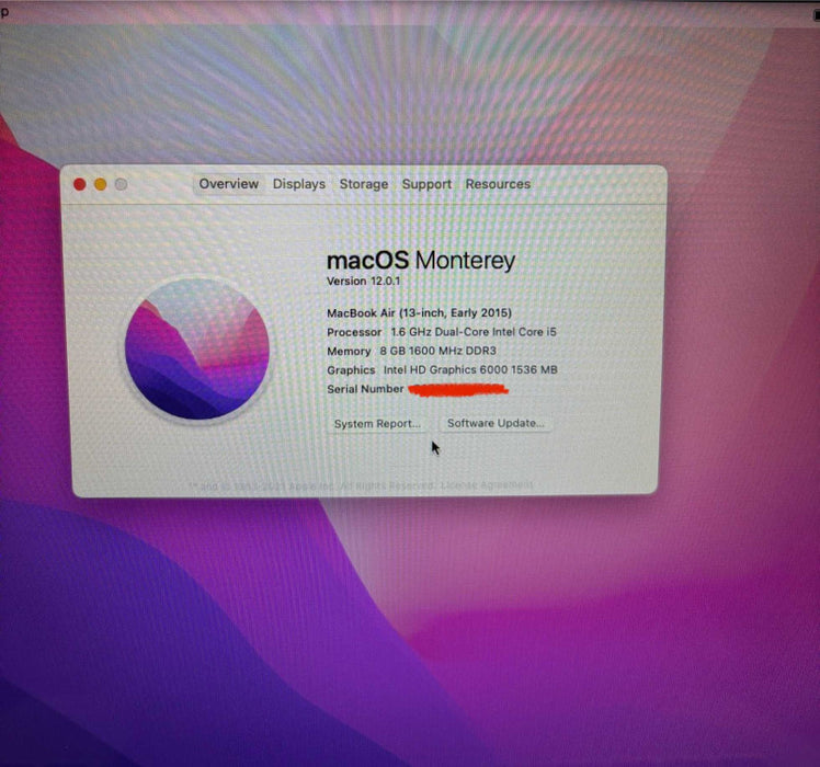 Apple MacBook Air 13" Early 2015 i5-5250U@1.6GHz 8GB RAM 256GB SSD