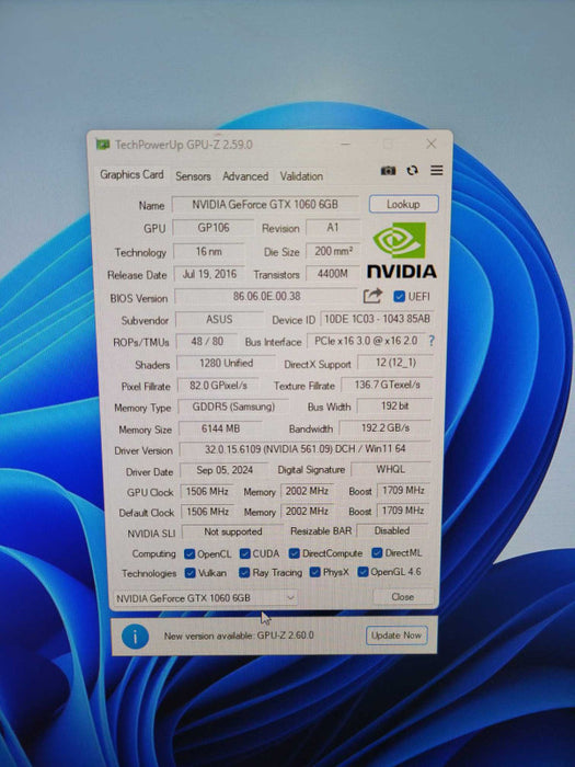 ASUS NVIDIA GeForce Turbo GTX 1060 6GB GDDR5 Graphics Card !