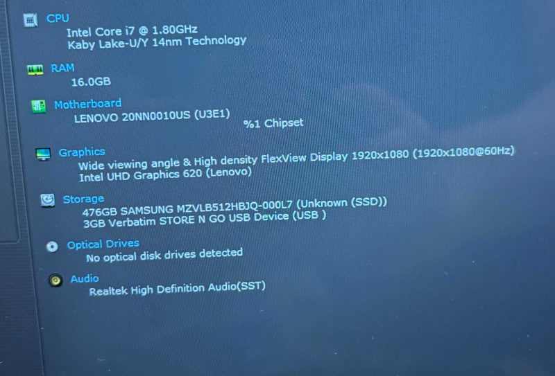 Lenovo ThinkPad X390 Yoga TOUCH i7-8565U@1.8GHz 16GB RAM 512GB SSD READ  Lap200