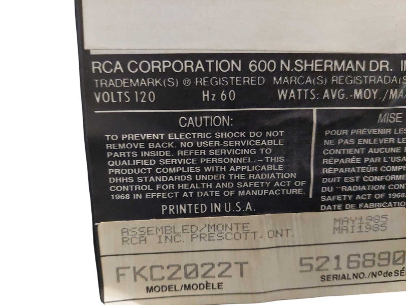 Vintage RCA CRT Tv 24" Model: FKC2022T =