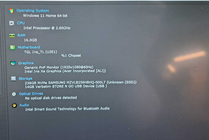 Acer Aspire 5 | i7-1165G7 @2.80GHz, 16GB DDR4, 256GB NVMe  Lap200