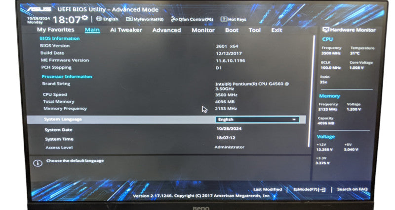 ASUS H110M-C Motherboard | Intel Pentium G4560 @ 3.50GHz | 4GB DDR4 | w/ I/O