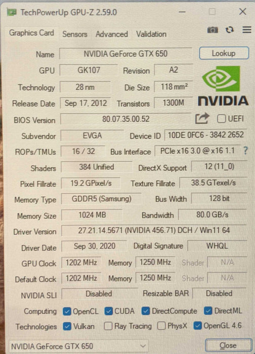 NVIDIA GeForce GTX 650 | 1GB GDDR5 GPU | 2xDVI 1xMiniHDMI