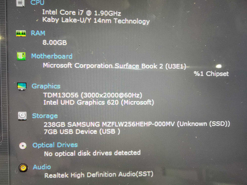 MS Surface Book 2 1832 | 4-Core i7-8650U @1.9GHz | 8GB RAM | 256GB SSD - READ
