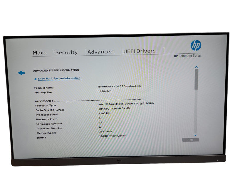 HP ProDesk 400 G5 Desktop Mini i5-9500T CPU @ 2.20GHz 16GB DDR4 Ram θ