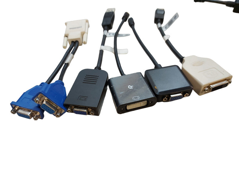 Assorted Adapters, DVI to DP, HDMI to DVI, VGA to Mini DP, DMS59 - 15 Pcs