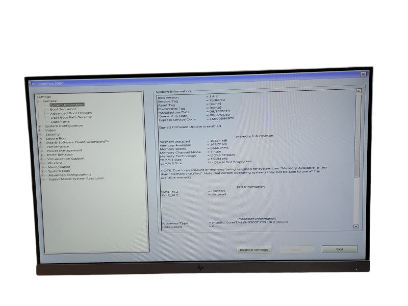 Dell Optiplex 3060 Micro i5 - 8500T CPU @  2.10GHz 16GB DDR4  Ram Qθ