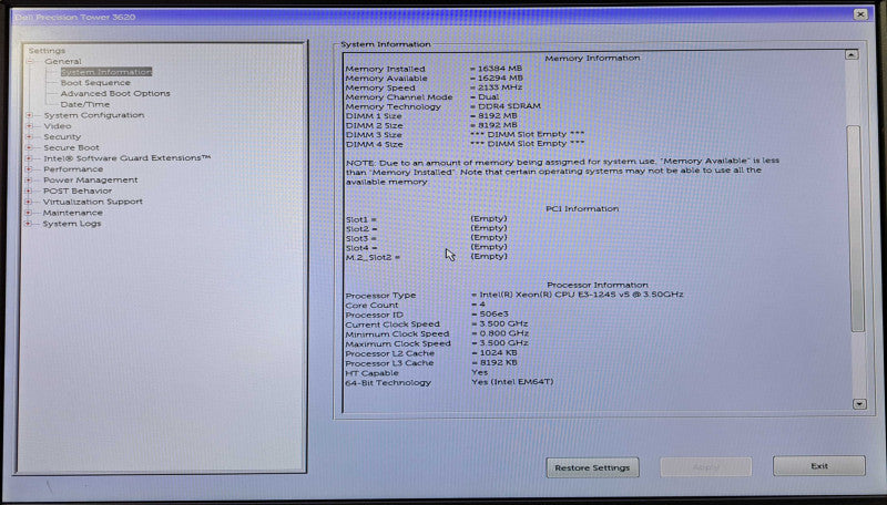 Dell Precision T3620 | Xeon E3-1245 v5 @ 3.50GHz 4C, 16GB DDR4, 256GB SSD