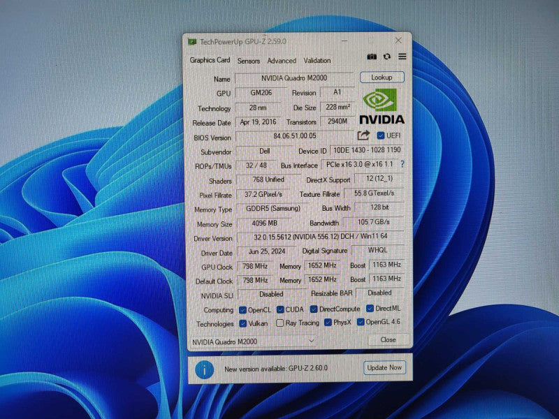 NVIDIA Quadro M2000, 4GB GDDR5 PCIe Graphics Card, 4x Display Port $