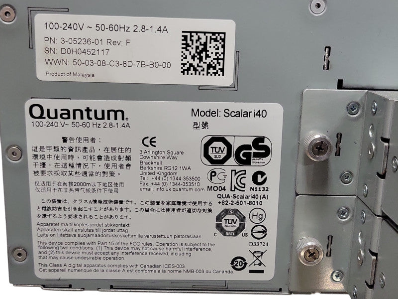Quantum Scalar i40 Tape Library with 2x LTO-6 FC HH Drives, READ _