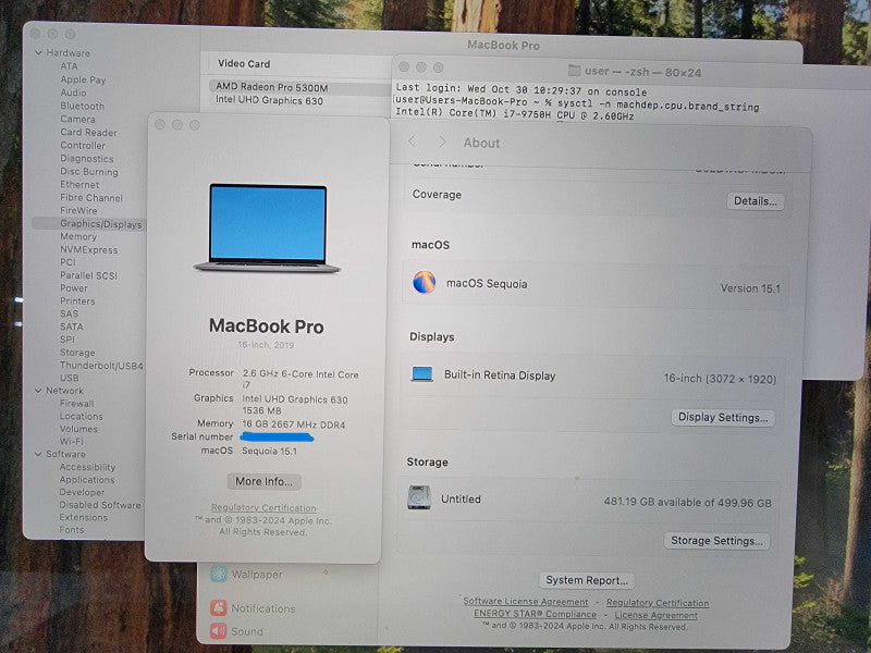 MacBook Pro Retina 16" 2019 |6-Core i7-9750H @2.6GHz 16GB RAM 500GB SSD -READ