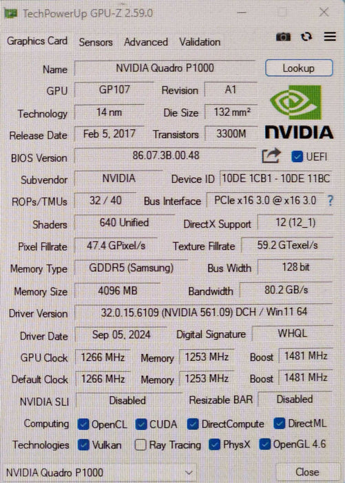 NVIDIA Quadro P1000 High Profile, 4GB GDDR5 Graphic Card, 4x Mini Display
