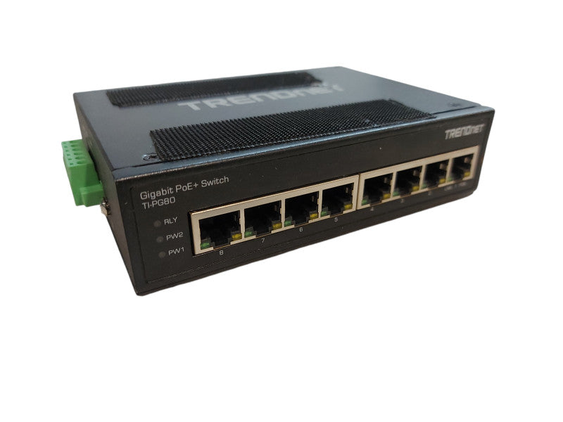 TRENDnet TI-PG80 8-Port Industrial Gigabit PoE+ DIN-Rail Switch 48–56V