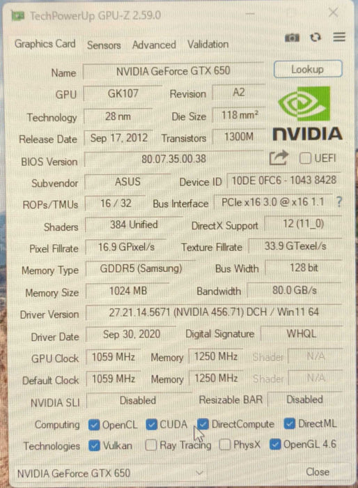 NVIDIA GeForce GTX 650 | 1GB GDDR5 GPU | 2xDVI 1xHDMI\t1xVGA