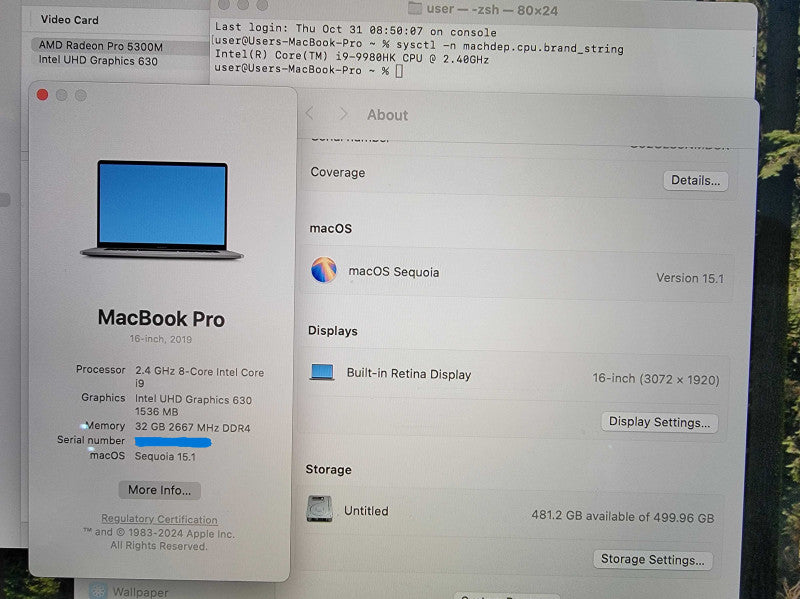 MacBook Pro 2019 16" | 8-Core i9-9980HK @2.4GHz | 32GB RAM | 500GB SSD RADEON