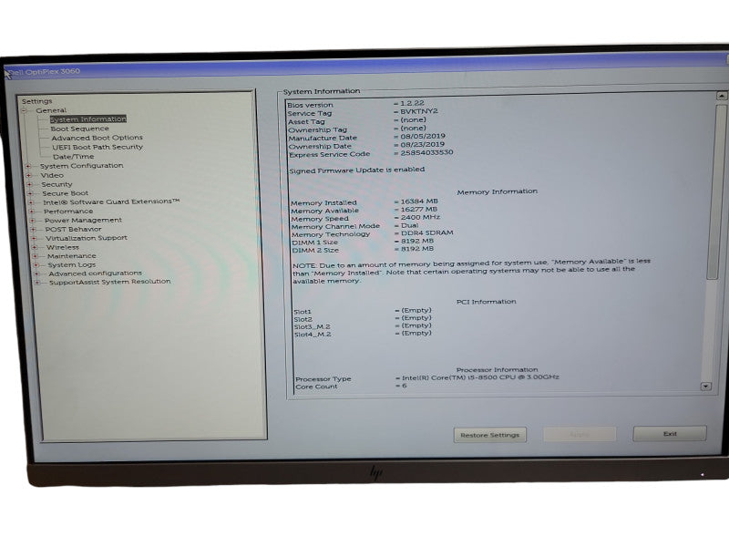 Dell OptiPlex 3060 SFF i5 - 8500 CPU 3.00GHz 16GB DDR4 Ram Qθ