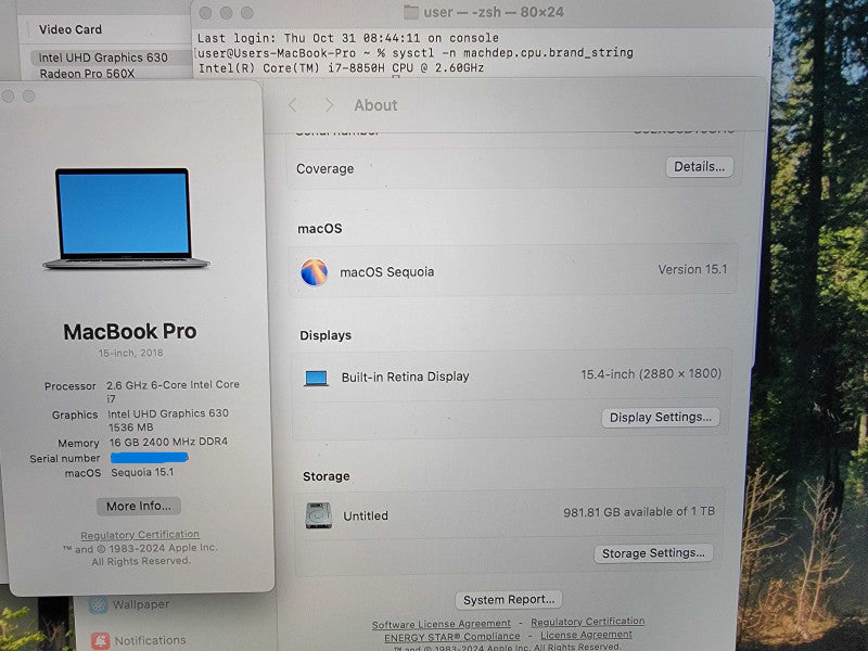 MacBook Pro 15" 2018 | 6-Core i7-8850H @2.6GHz 16GB RAM 1TB SSD Radeon - READ