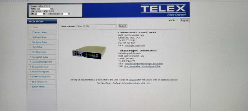 TELEX IP-224 Dual IP Remote Adapter Panel  Q_