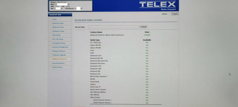 TELEX IP-224 Dual IP Remote Adapter Panel  Q_