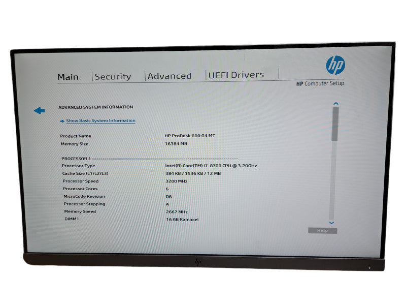HP ProDesk 600 G4 MT Desktop Intel i7 - 8700 CPU @ 3.20GHz 16GB DDR4 Ram θ
