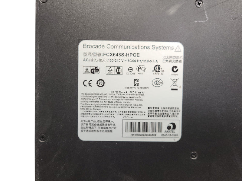 Brocade FCX648S-HPOE 48 Port Gigabit PoE Network Switch, 2 X PSUs READ Q$