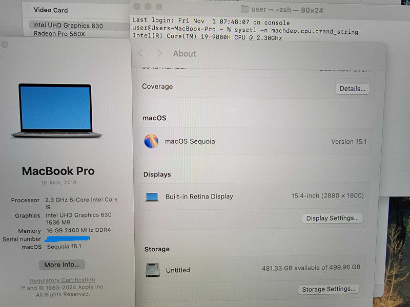 MacBook Pro 15" 2019 | 8-Core i9-9880H @2.3GHz 16GB RAM 500GB SSD Radeon READ