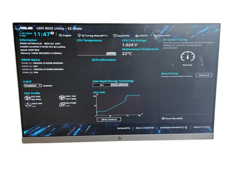 Custom PC PRIME H370M - PLUS i7 - 8700 @ 3.20GHz 16GB DDR4 Ram Qθ