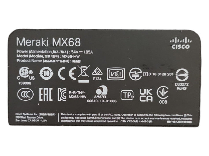 Cisco Meraki MX68-HW Cloud Managed Firewall VPN, Unclaimed