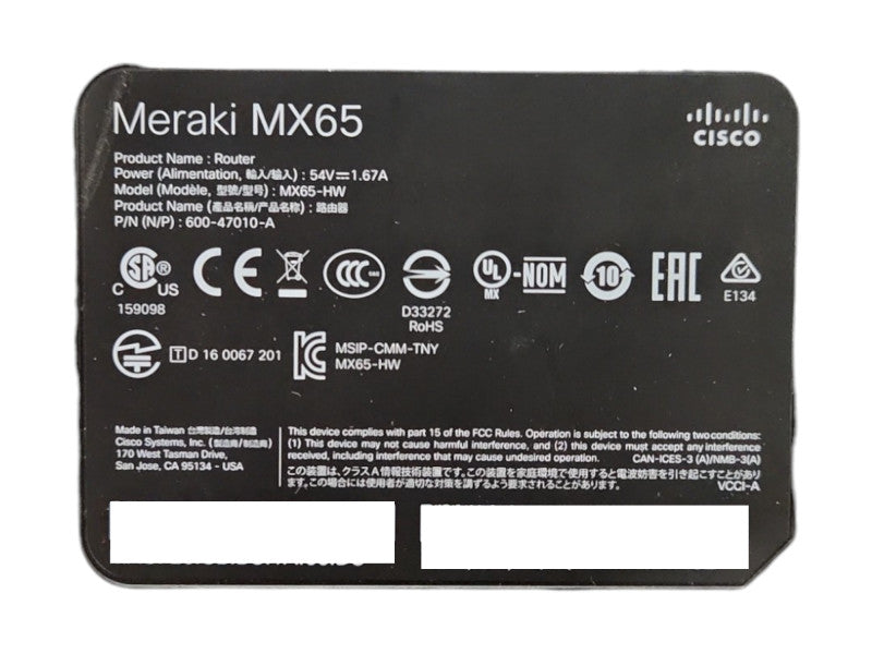 Cisco Meraki MX65 Security Appliance, UNCLAIMED