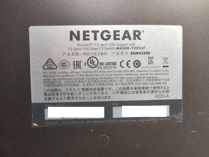 NETGEAR XSM4324S M4300-12X12F 24 Ports Rack-Mount Managed Fiber Ethernet Swit $