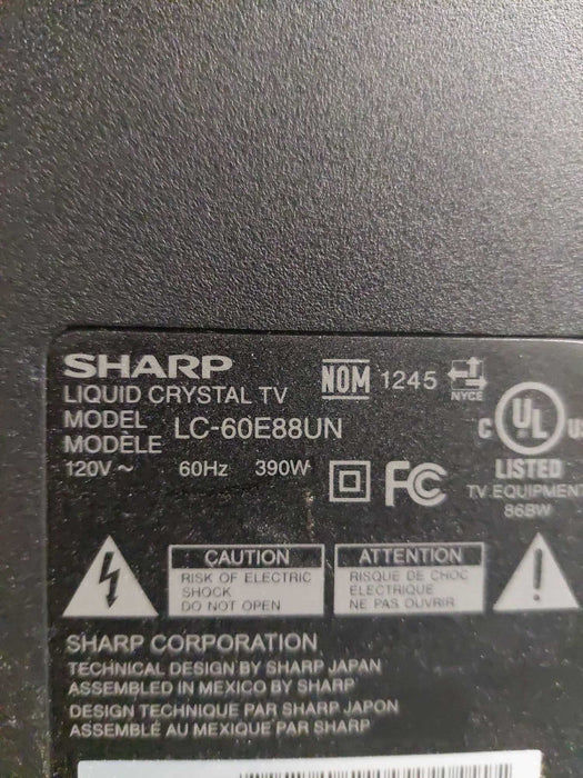 Sharp Liquid Crystal TV 60" Model: LC-60E88UN =