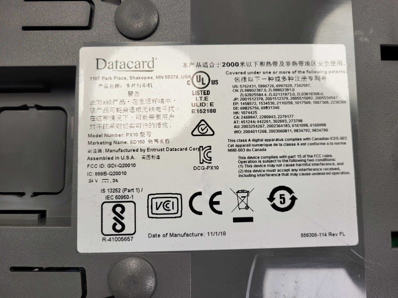 DataCard PX10 SD160 Thermal ID Card Printer - NO AC READ $