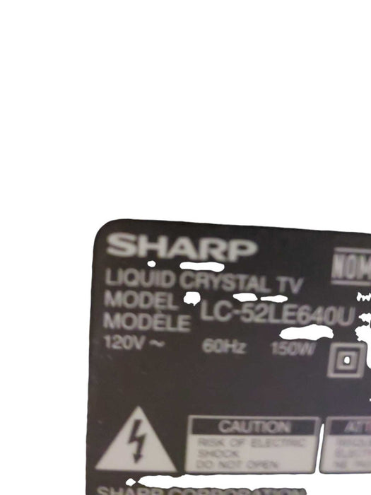Sharp Aquos Liquid Crystal 52" TV Model: LC-52LE640U =