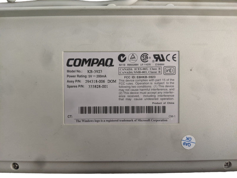 Vintage Compaq KB-3923 Wired PS/2 Keyboard