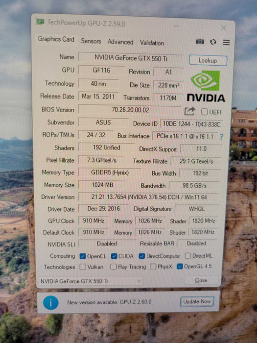 ASUS NVIDIA GTX 550 Ti 1GB PCIE %