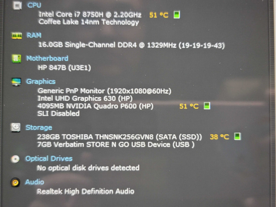 HP ZBook 15V G5 i7-8750H 16GB DDR4 Quadro P600 256GB SSD NO BATTERY READ  β Lap200
