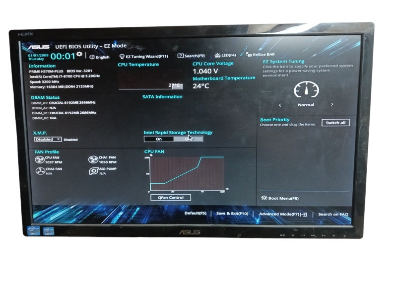 Intel i7-8700 @ 3.20Ghz Asus Prime H370M-PLUS 8GB DDR4 Tower Desktop