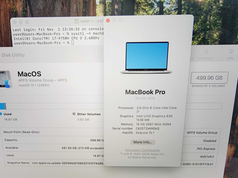 Apple Macbook Pro 2019 16" 6-Core i7-9750H @ 2.6Ghz 16GB DDR4 500GB SSD Radeon Pro 5300M 4GB (