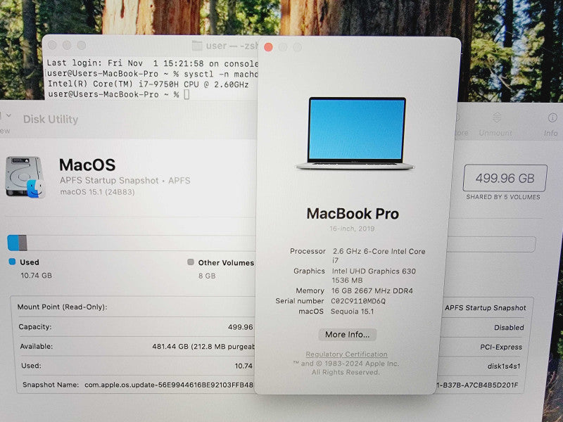 Apple Macbook Pro 2019 16" 6-Core i7-9750H @ 2.6GHz 16GB DDR4 500GB SSD Radeon Pro 5300M 4GB (
