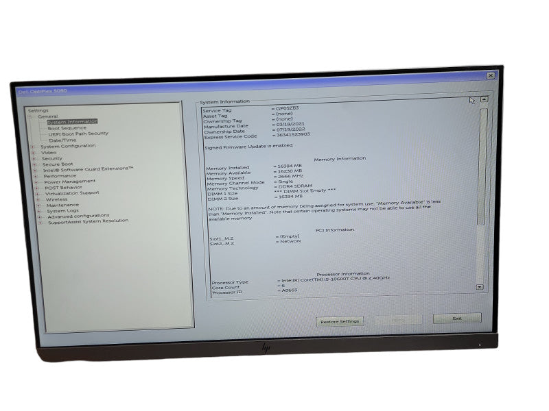 Dell OptiPlex 5080 Micro PC Intel i5 -10600T CPU @ 2.40GHz 16GB DDR4 Ram θ