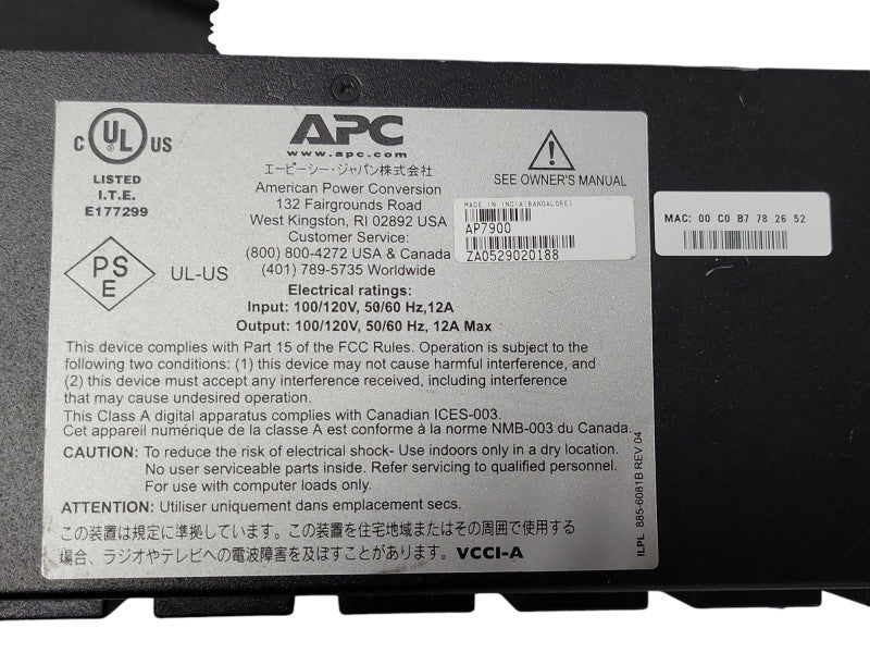 APC AP7900 Switched Rack 8-Outlet PDU Power Strips 120V 12A Q_