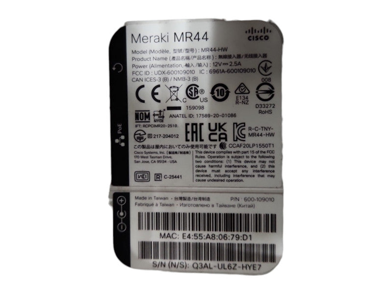 Cisco Meraki MR44-HW 2.5GHz Wireless Access Point, UNCLAIMED
