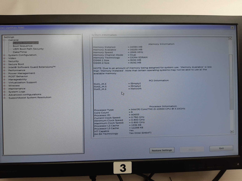 Dell OptiPlex 7080, USFF Desktop, Intel i5-10500 CPU @3.10 GHz, 16GB DDR4 RAM
