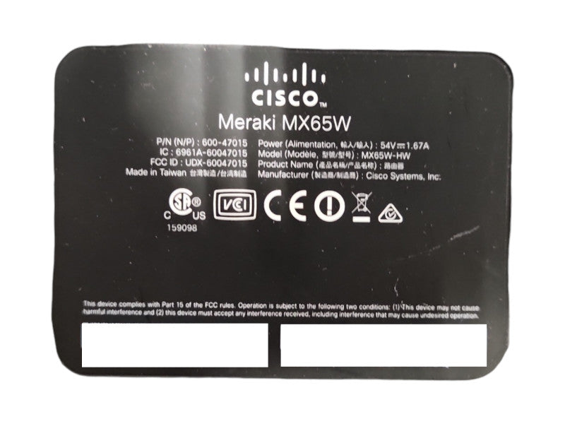 Cisco Meraki MX65W-HW Cloud Managed Security Appliance, UNCLAIMED
