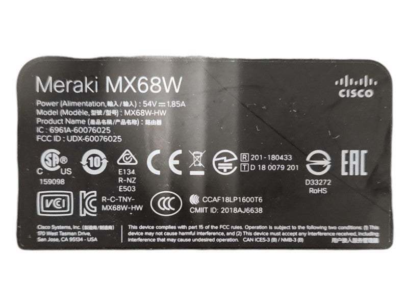 Cisco Meraki MX68-HW Cloud Managed Firewall VPN, Unclaimed