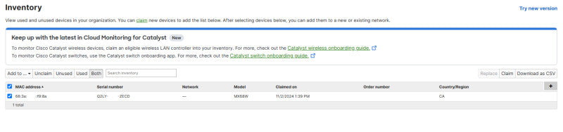 Cisco Meraki MX68-HW Cloud Managed Firewall VPN, Unclaimed