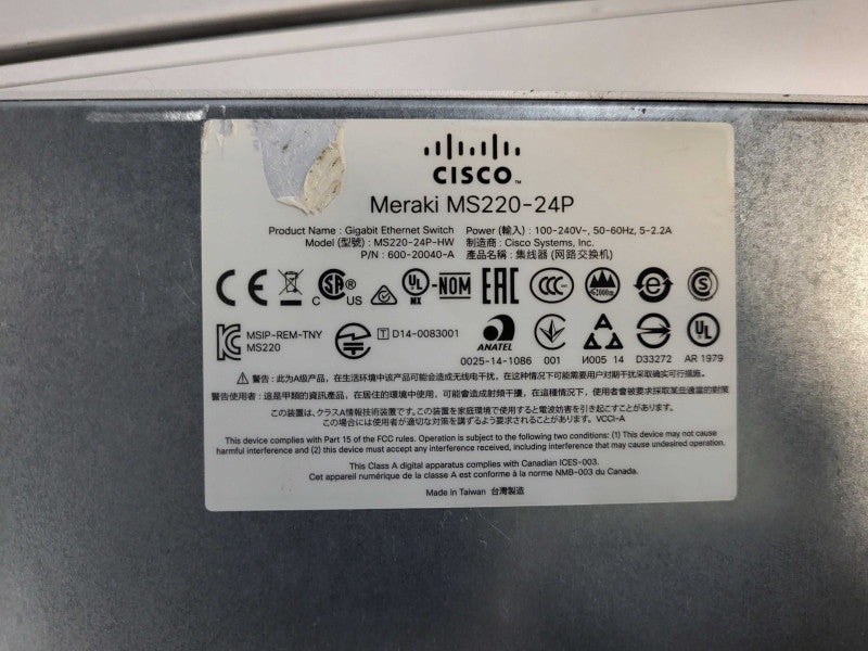 Cisco Meraki MS220-24P 24-Port Poe Cloud Managed Switch - UNCLAIMED Q$