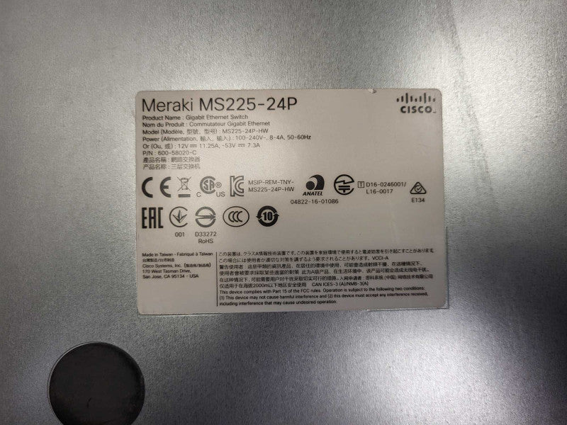 Meraki Cisco MS225-24P-HW 24-Port Gigabit PoE Switch - Unclaimed Q$