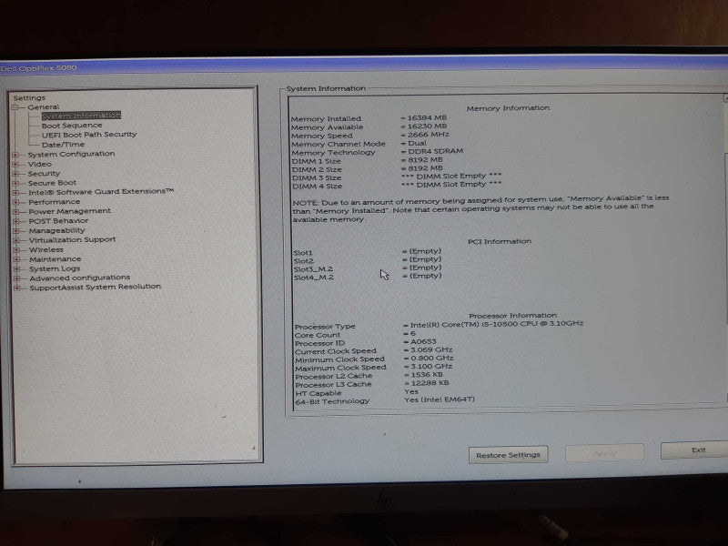 Dell OptiPlex 5080, SFF Desktop, i5-10500CPU @ 3.10GHz, 16GB DDR4 RAM
